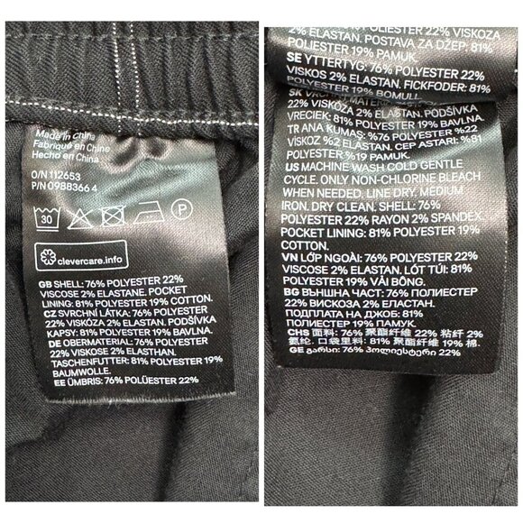 H&M Slim Fit Checked Black Pants Elasticized Waist w Drawstring Women's Sz M - Picture 6 of 7